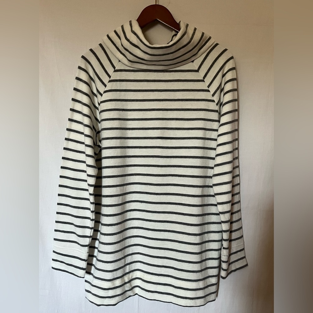 Lou & Grey Striped Wide Turtleneck Fleece Backed Sweater - Black &White - L - Picture 3 of 9
